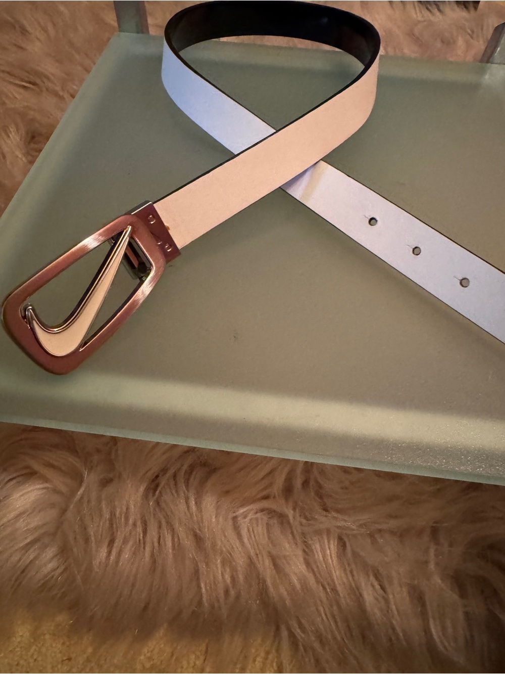 Nike White Belt with Silver Swoosh Buckle